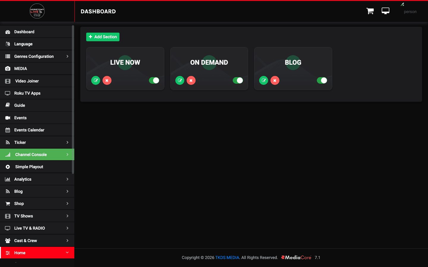 Homepage section management