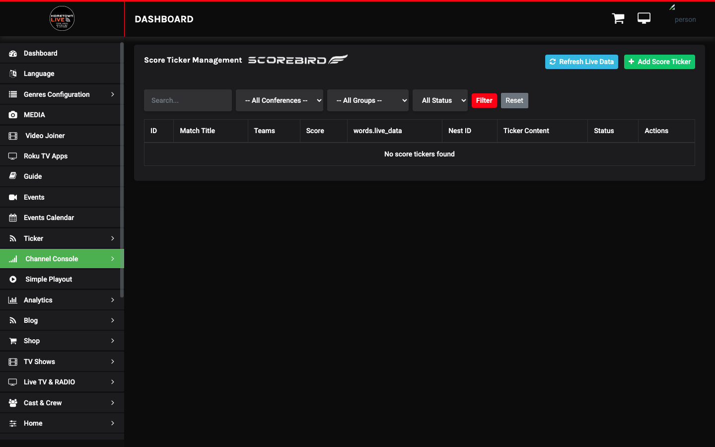 Score Ticker list