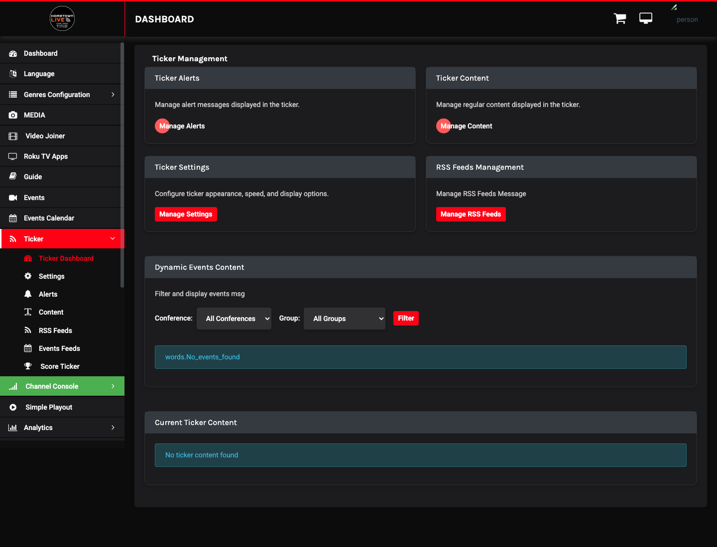 Ticker dashboard